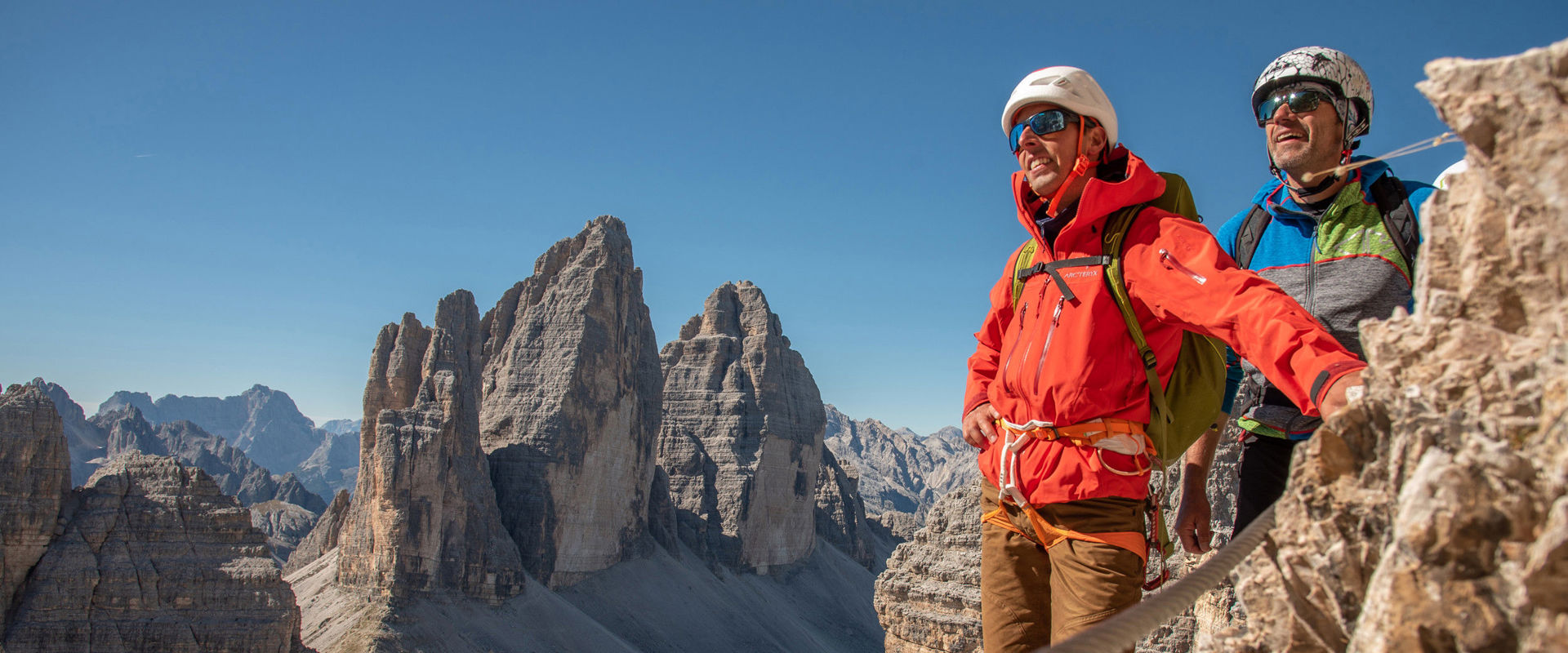 Paternkofel via ferrata Two men climb the Paternkofel via ferrata.